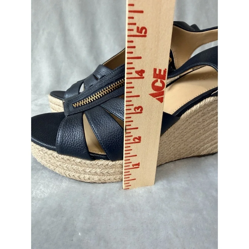 Michael Kors Sandals SZ 8 Platform Espadrilles Heels Blue Leather NEW Canvas - Picture 6 of 9
